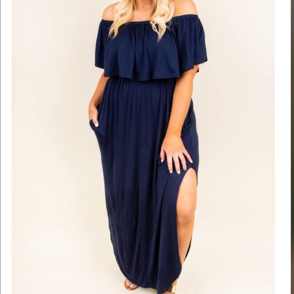 Navy blue off-the-shoulder dress from Chic Soul